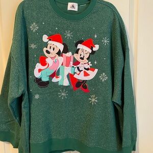 Disney Green Holiday Sweatshirt with Mickey and Minnie